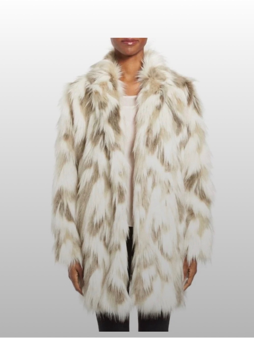 Elie Tahari Cream and Brown Faux Fur Coat - Picture 3 of 9